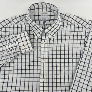 NEW Brooks Brothers Regent Fit Stretch Polo Button Down Shirt Mens L White Blue